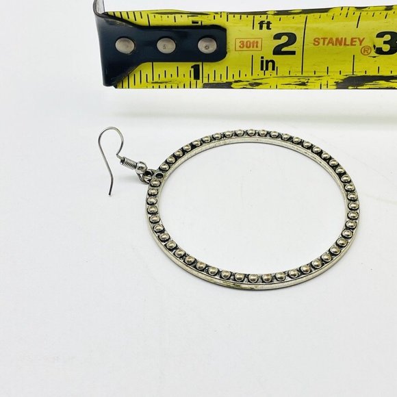 Beaded Hoop Earrings Pierced Silver Tone Boho Festival Music Party Holiday - Picture 3 of 8